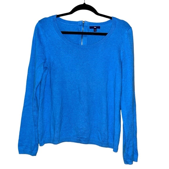 Gap cashmere blend sweater blue medium fall winter holidays back zip preppy - Picture 2 of 9